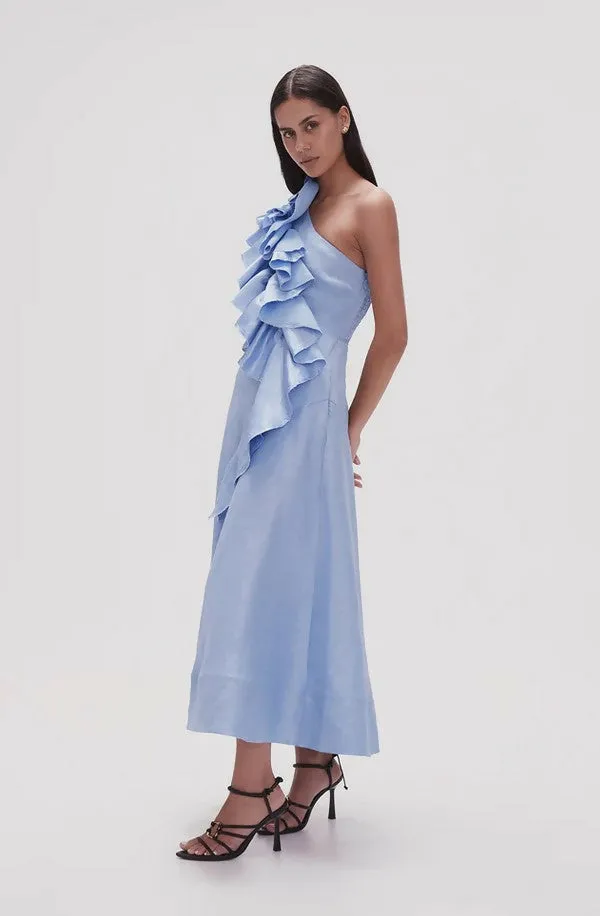 Aje Adelia Ruffle Midi Dress Blue