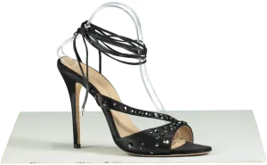 Alessandra Rich Black 100mm Visocse & silk satin Embellished sandals UK 7 EU 40