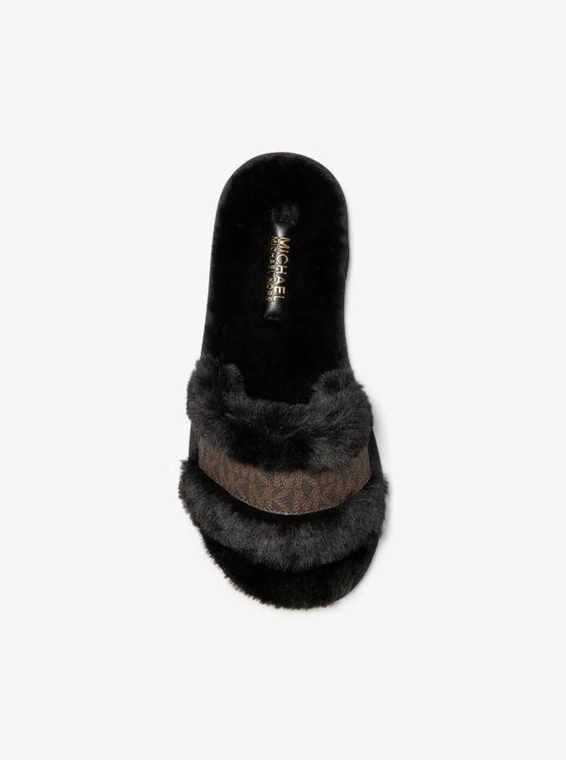 Alexis Faux Fur and Metallic Signature Logo Slide Sandal