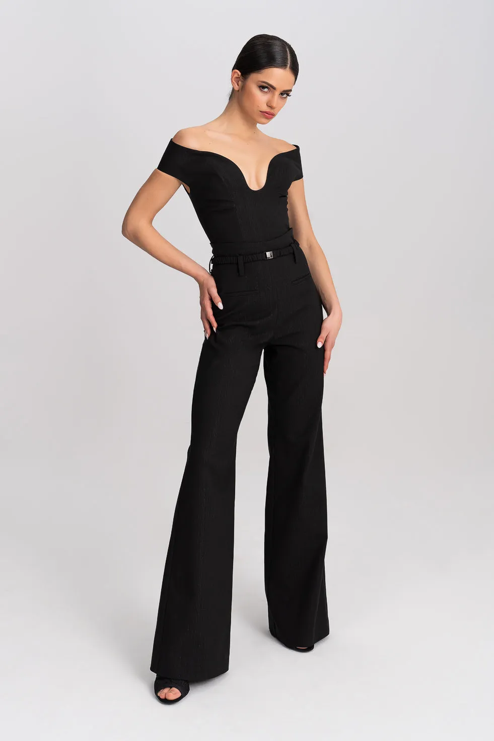 'Aria' Cutout Cotton-Blend Flared Trousers