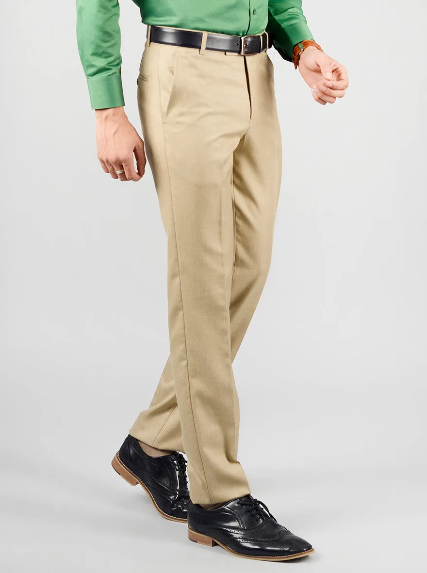 Beige Solid Slim Fit Formal Trouser | Greenfibre