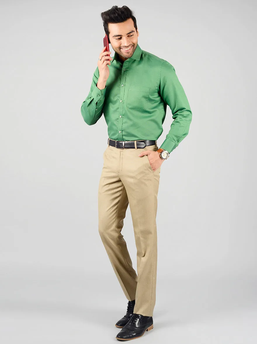 Beige Solid Slim Fit Formal Trouser | Greenfibre