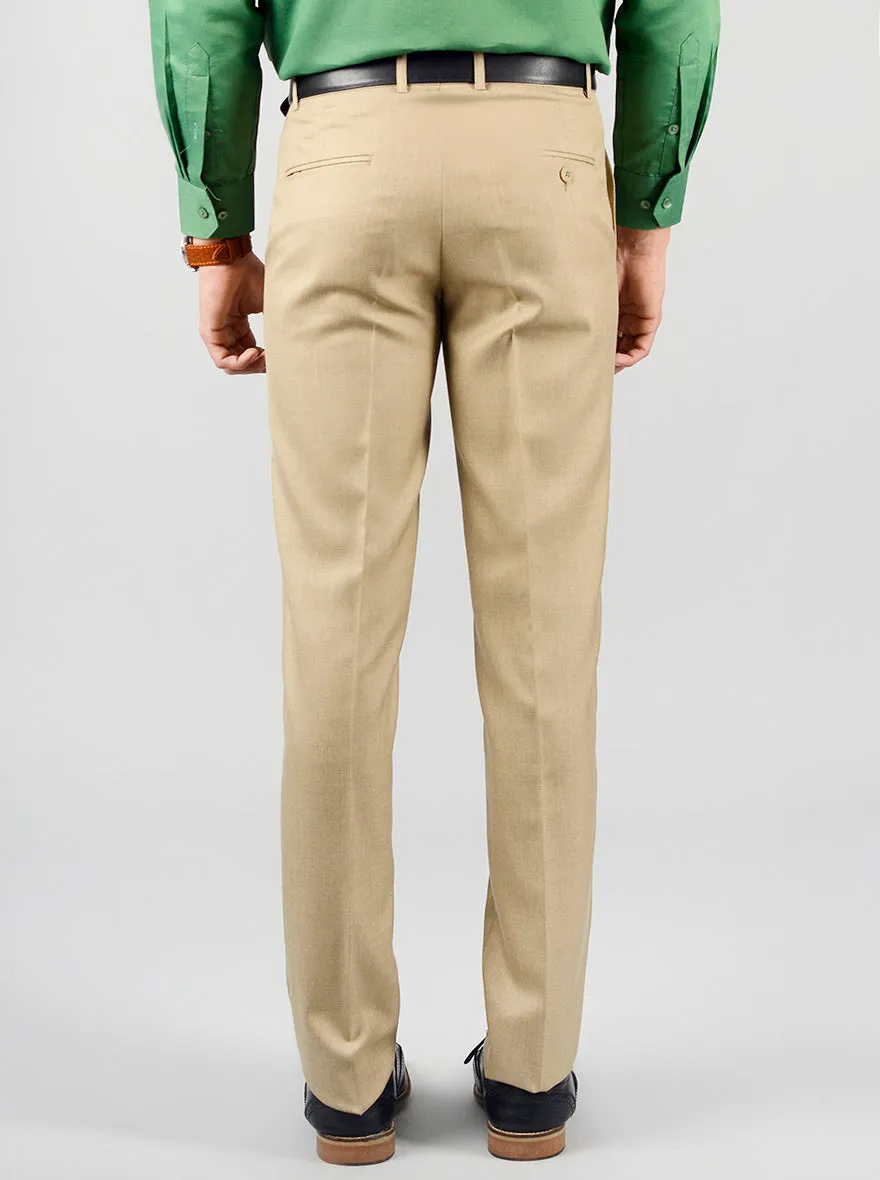 Beige Solid Slim Fit Formal Trouser | Greenfibre