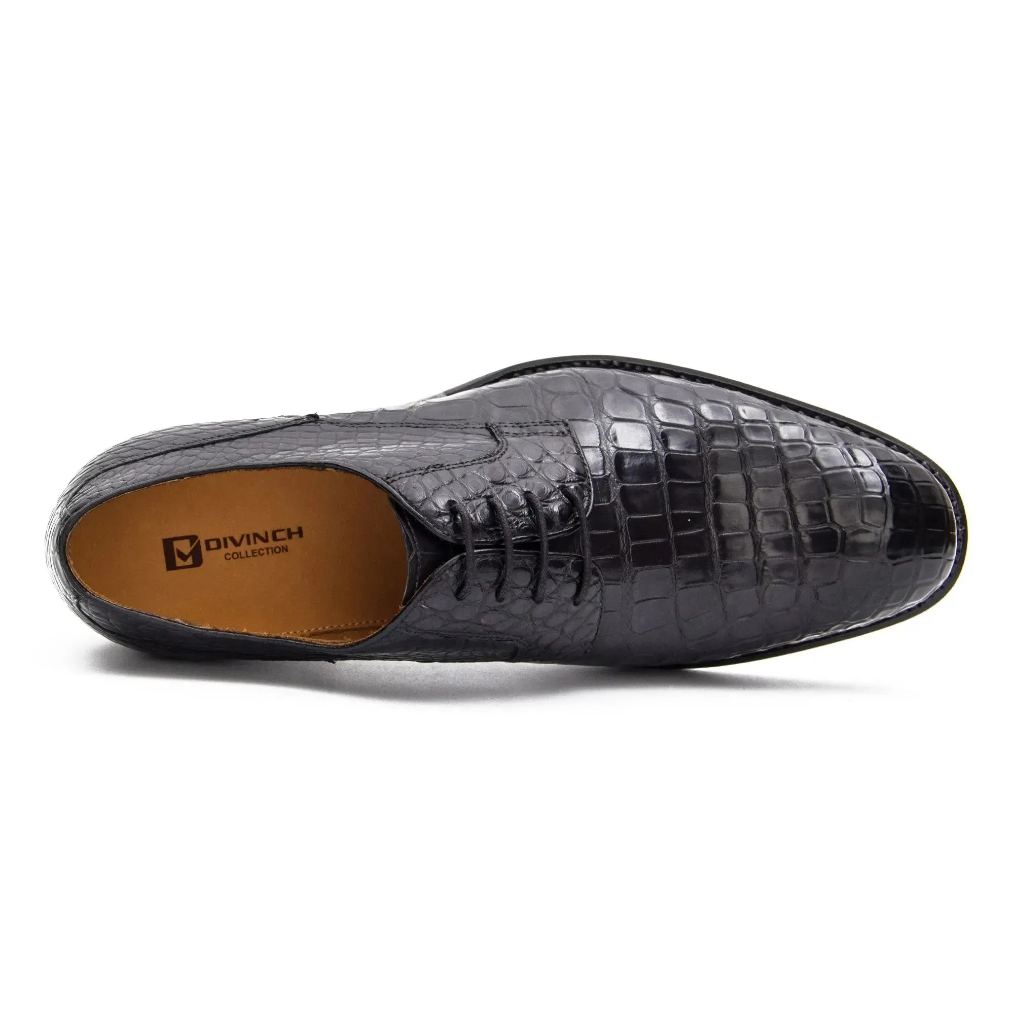 Black Crocodile Leather Derby Shoes