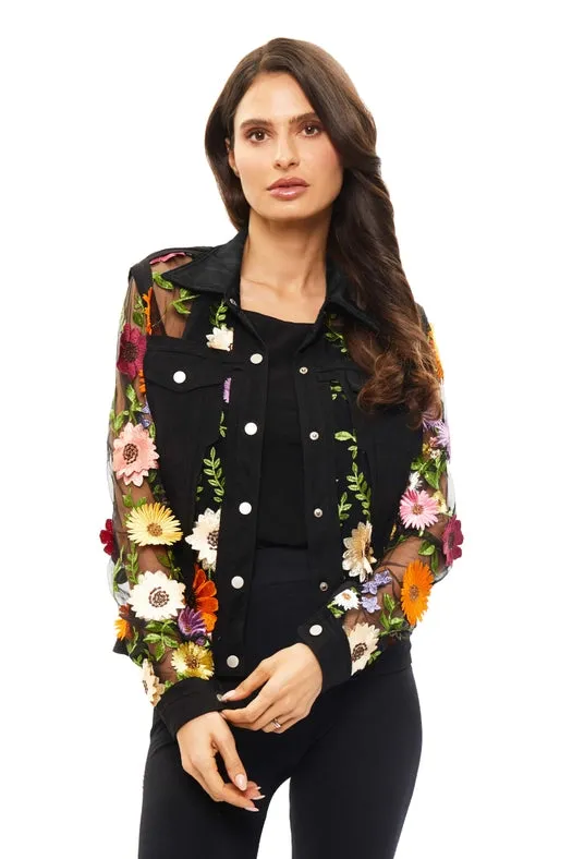 Black Denim Embroidered Jacket