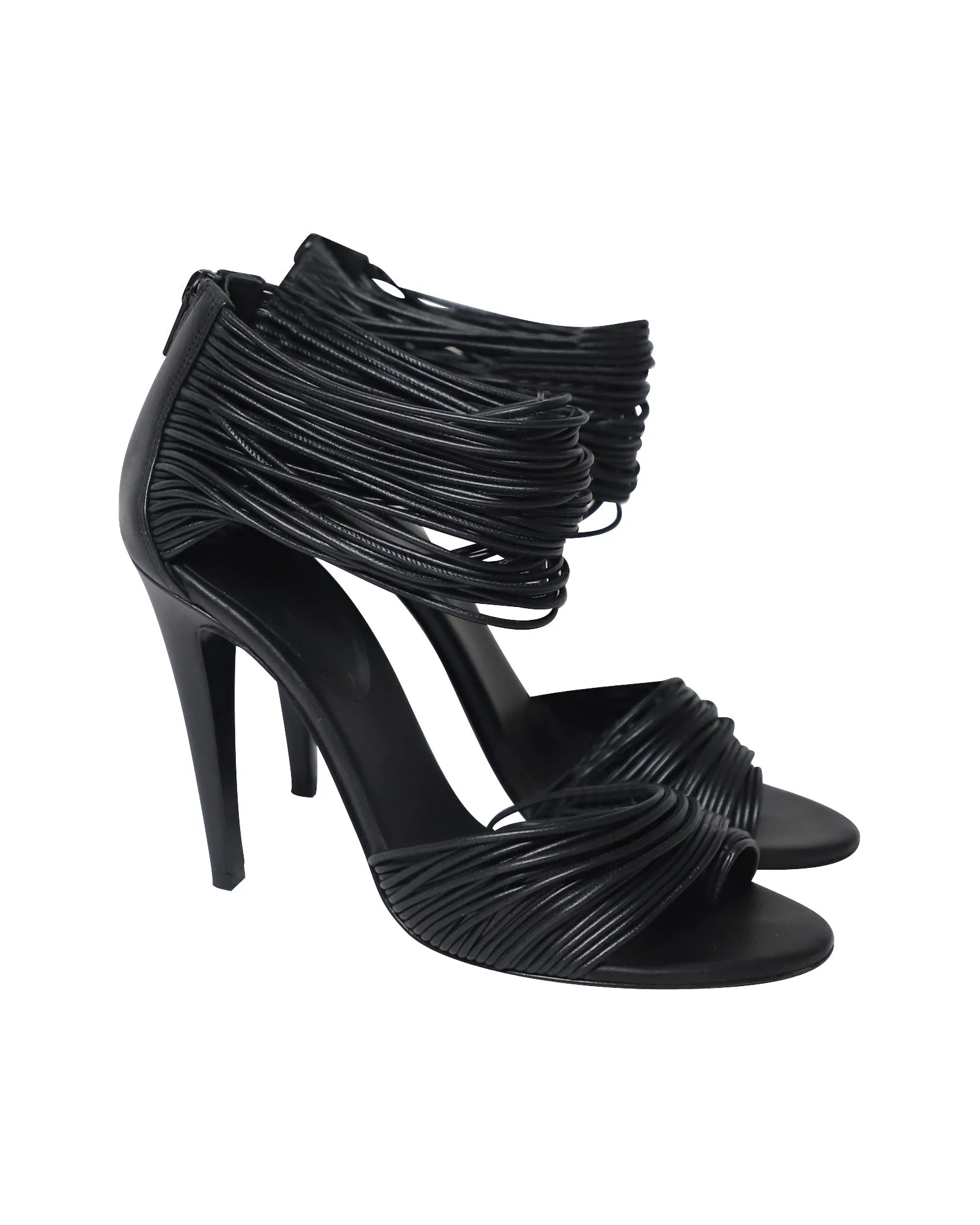 Bottega Veneta Strappy High Heel Sandals in Black Leather