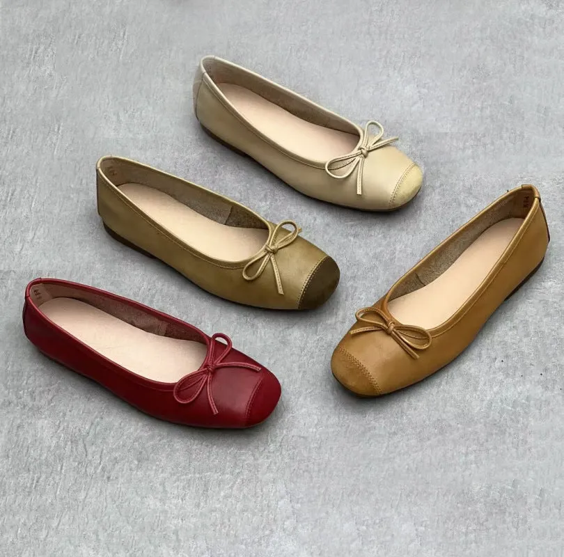 Bow Accents Square-toe Ballet Flats