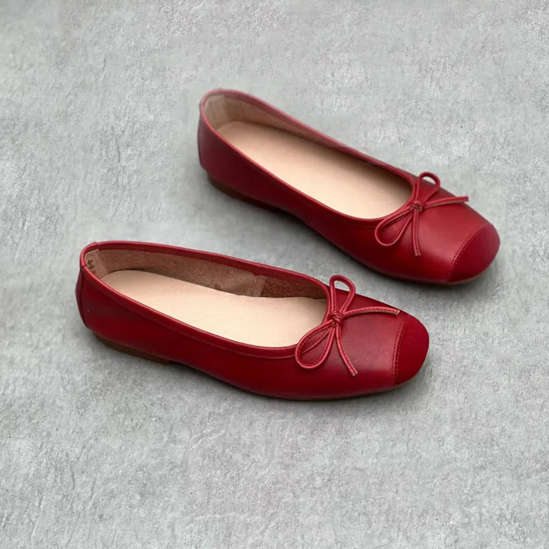 Bow Accents Square-toe Ballet Flats