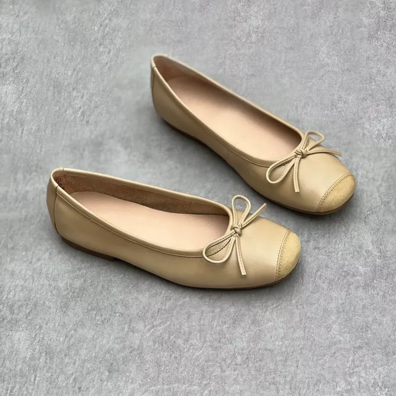 Bow Accents Square-toe Ballet Flats