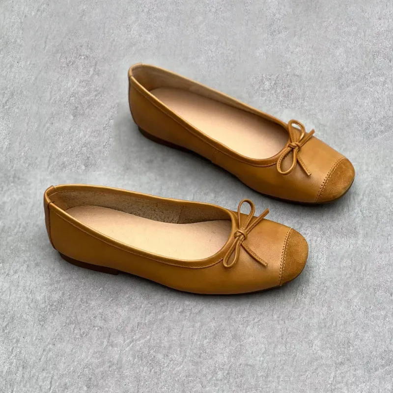 Bow Accents Square-toe Ballet Flats