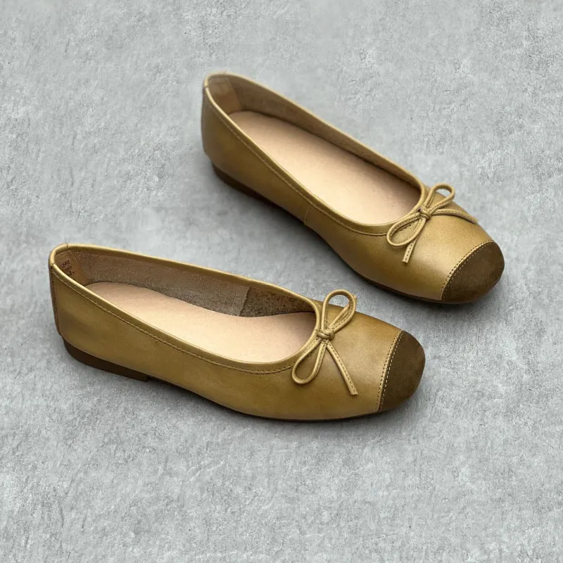 Bow Accents Square-toe Ballet Flats