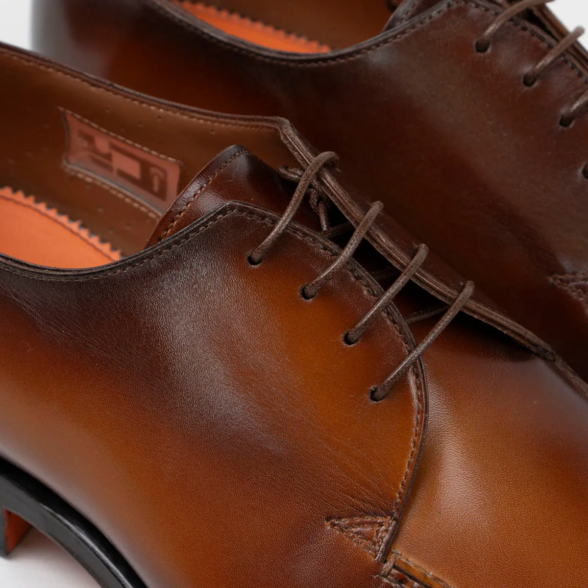 Brown Hand-Aged Leather Derby Shoes