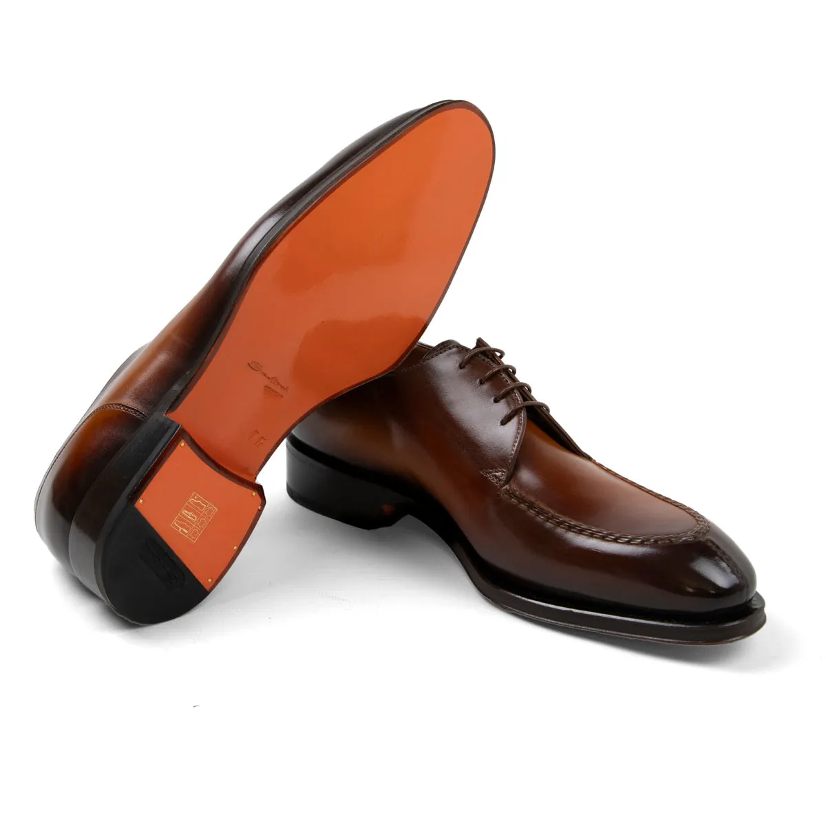 Brown Hand-Aged Leather Derby Shoes