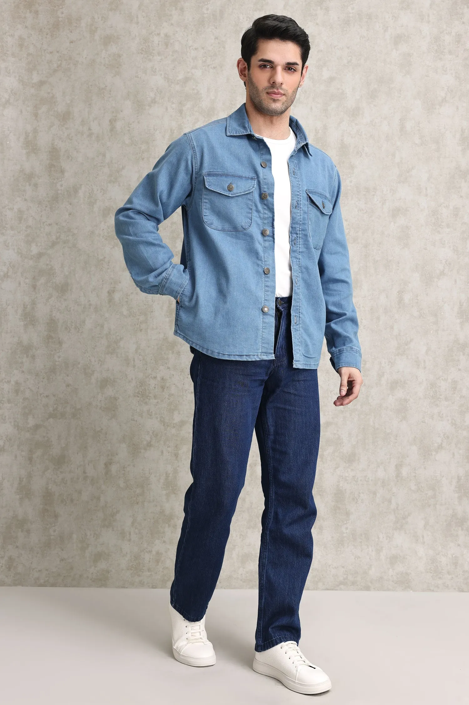 CLASSIC DENIM SHIRT JACKET-MID-BLUE