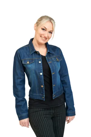 Classic Fitted Retro Denim Jacket In Dark Blue