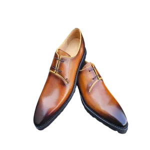 Cognac Lace-Up Carrucci Shoes Genuine Leather Black Rubber Sole Casual Look