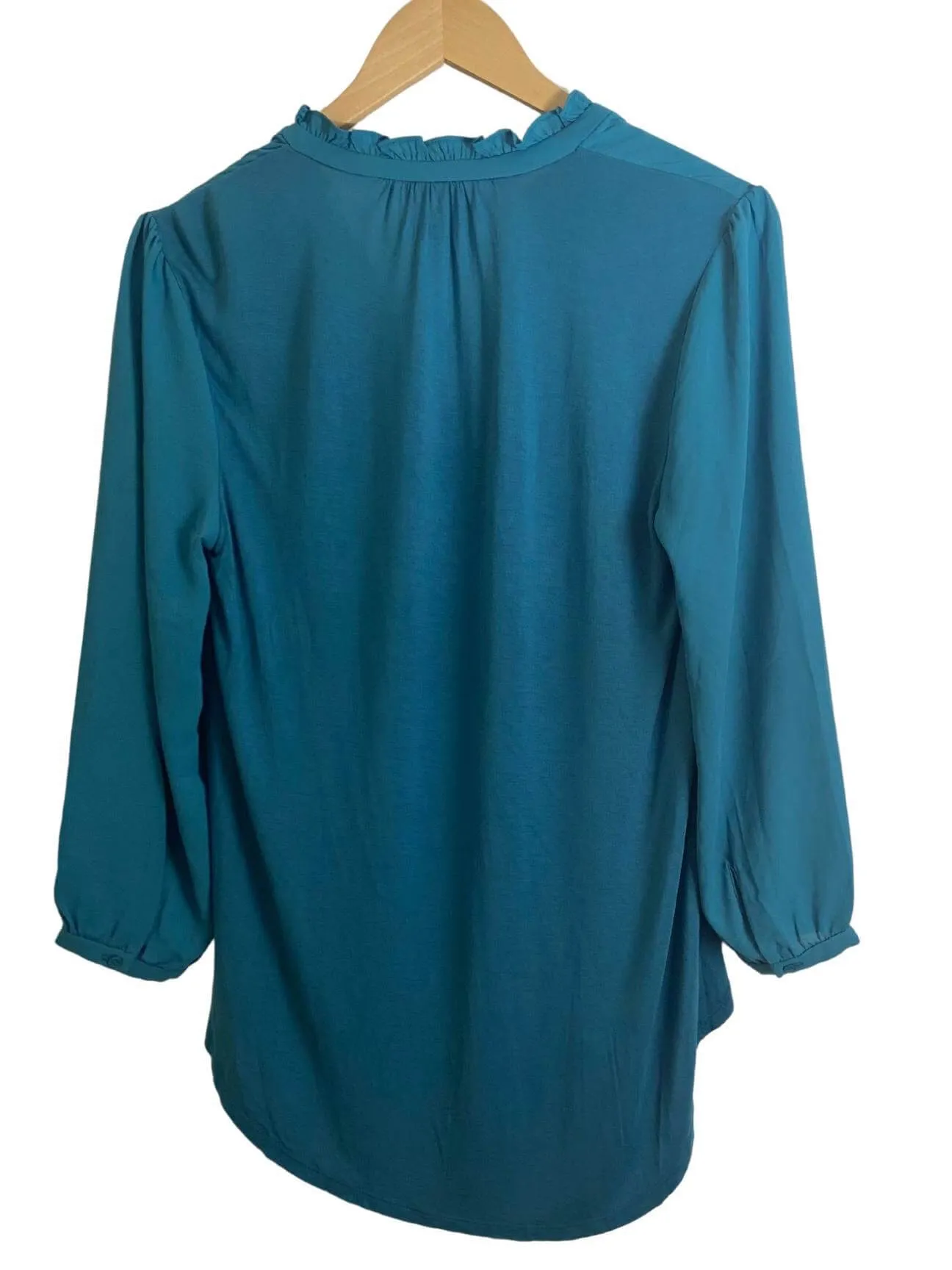 Cool Summer Teal Ruffle Neck Blouse