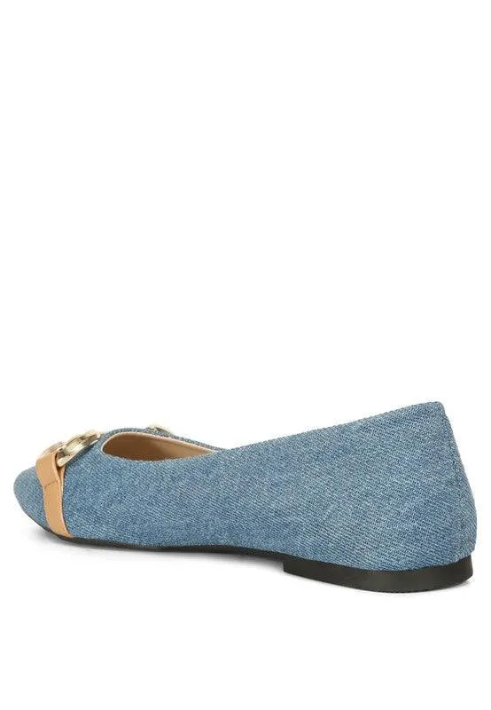 Cressida Denim Horsebit Detail Ballet Flats