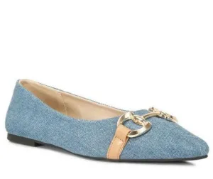 Cressida Denim Horsebit Detail Ballet Flats