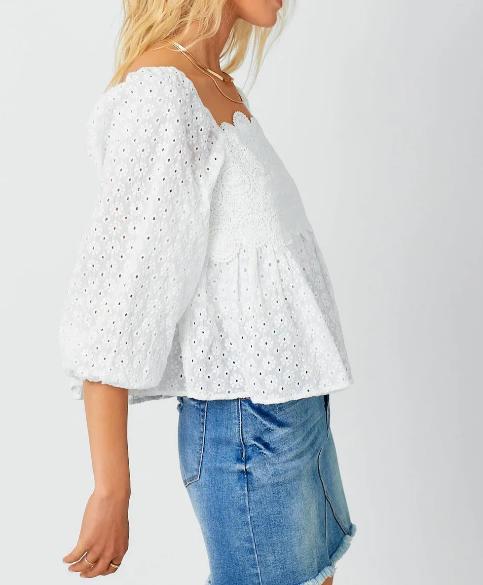 Crochet Lace Puff Sleeve Blouse