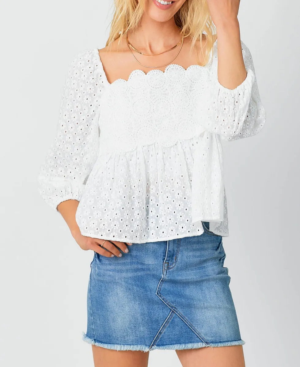 Crochet Lace Puff Sleeve Blouse