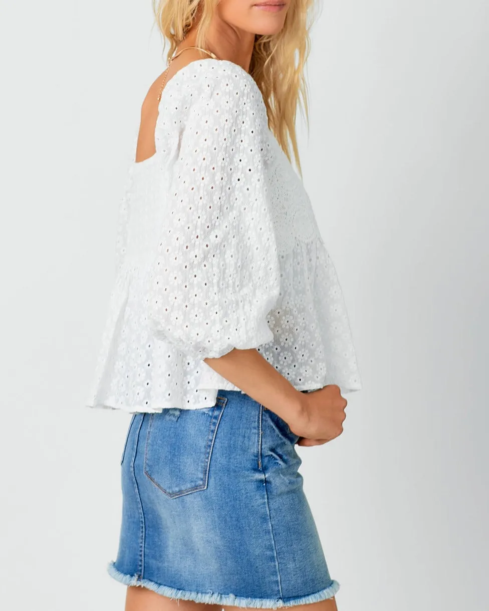 Crochet Lace Puff Sleeve Blouse