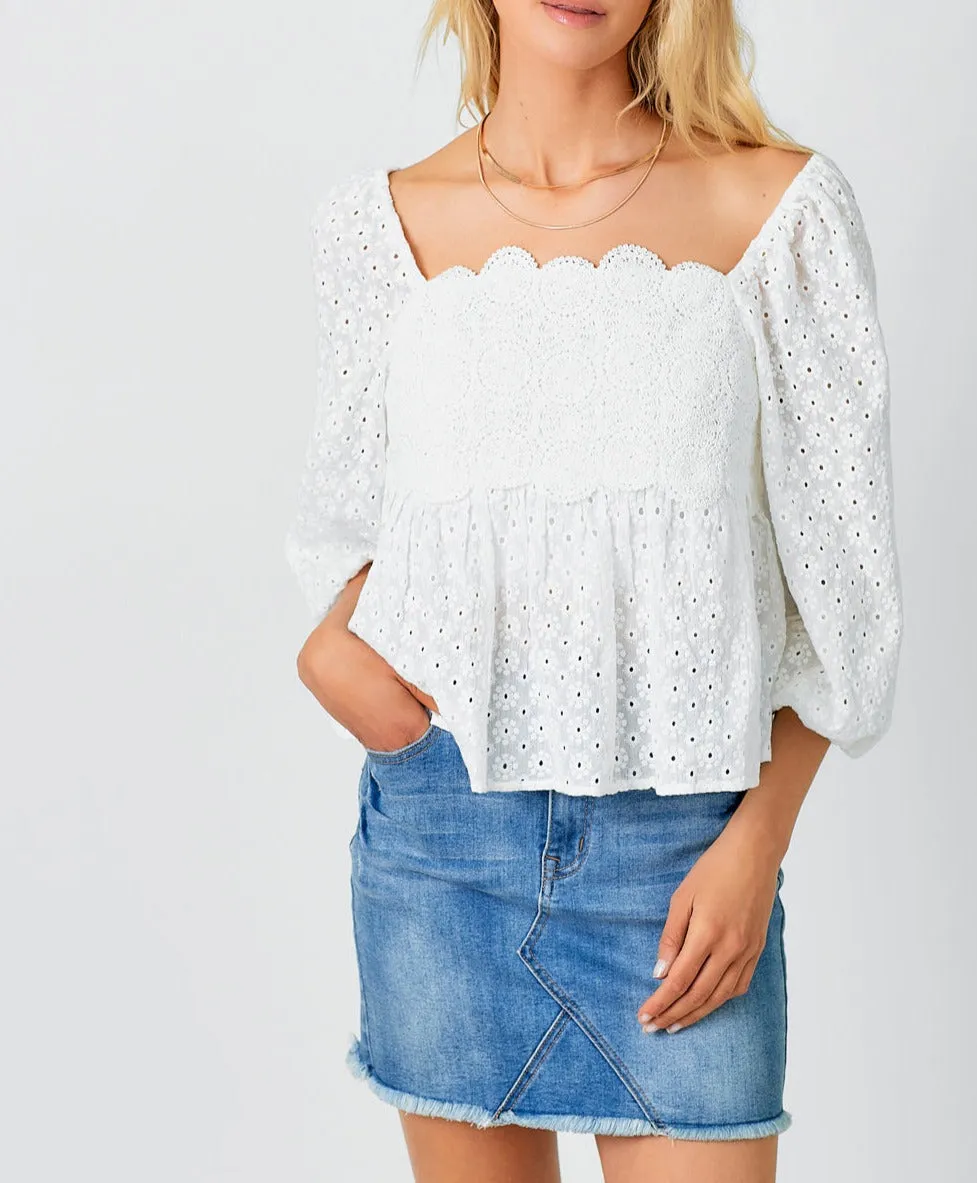 Crochet Lace Puff Sleeve Blouse