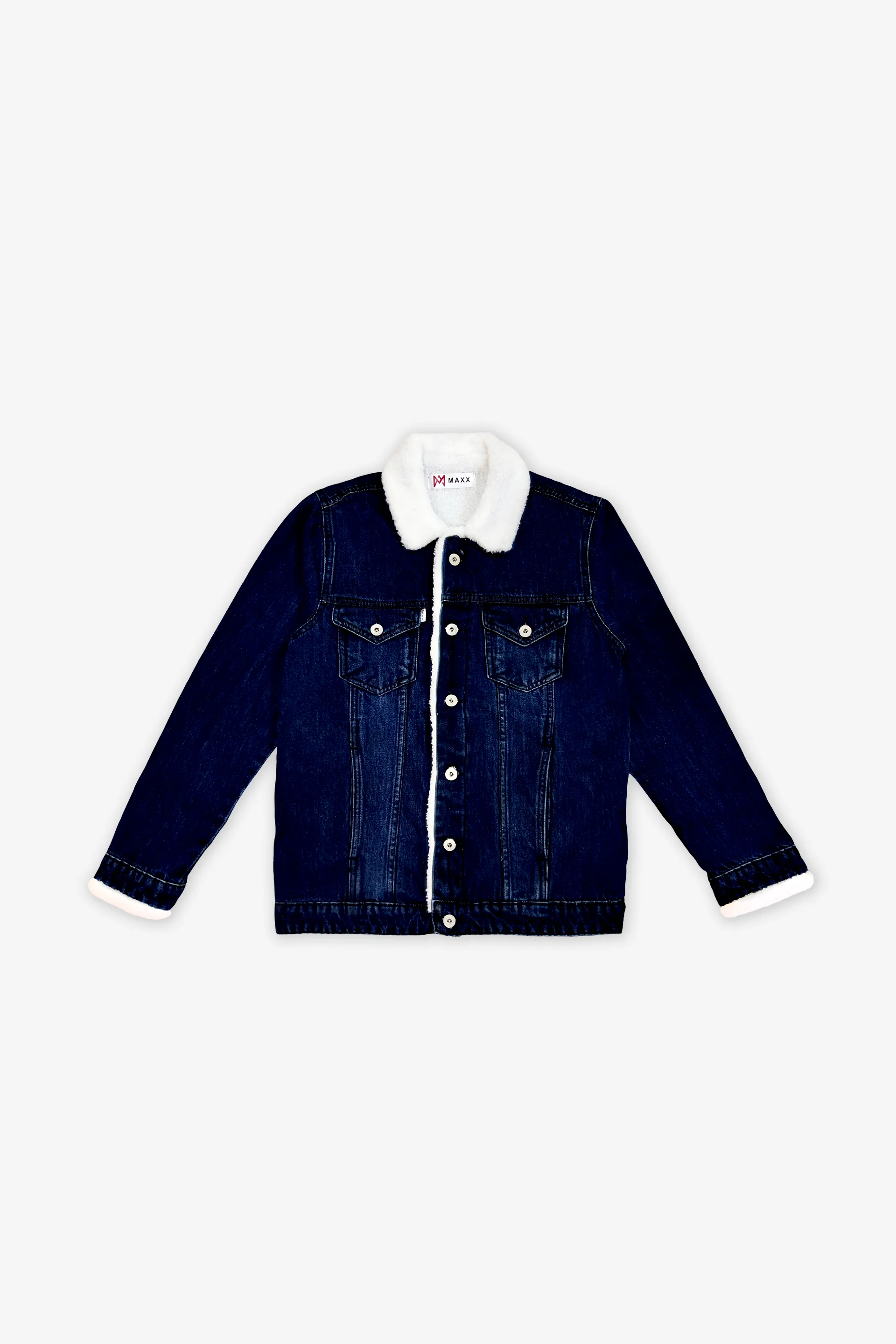 Dark Blue Denim Jacket with White Sherpa Lining