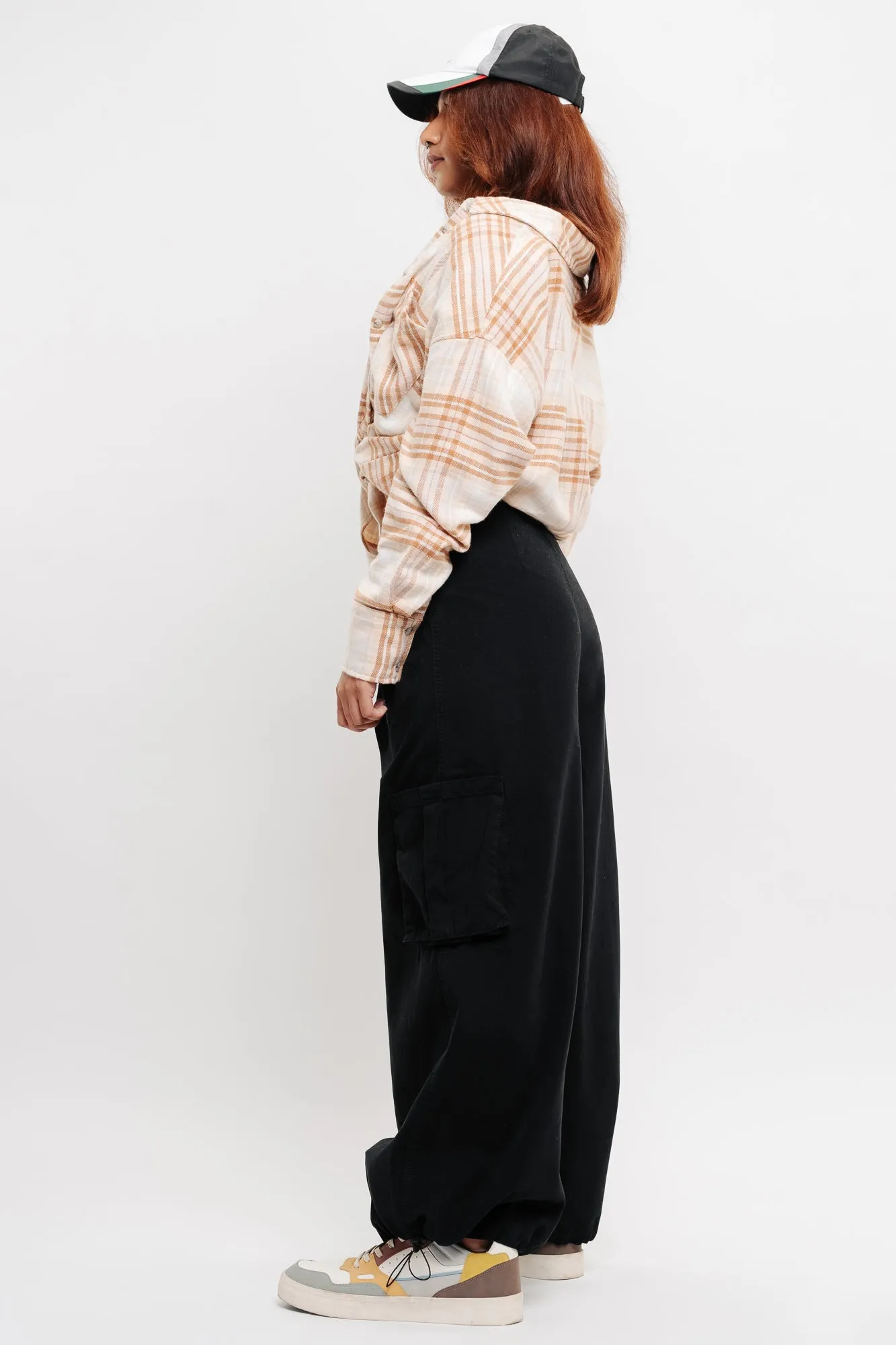 Denim Black Pleated Wide Balloon Pants