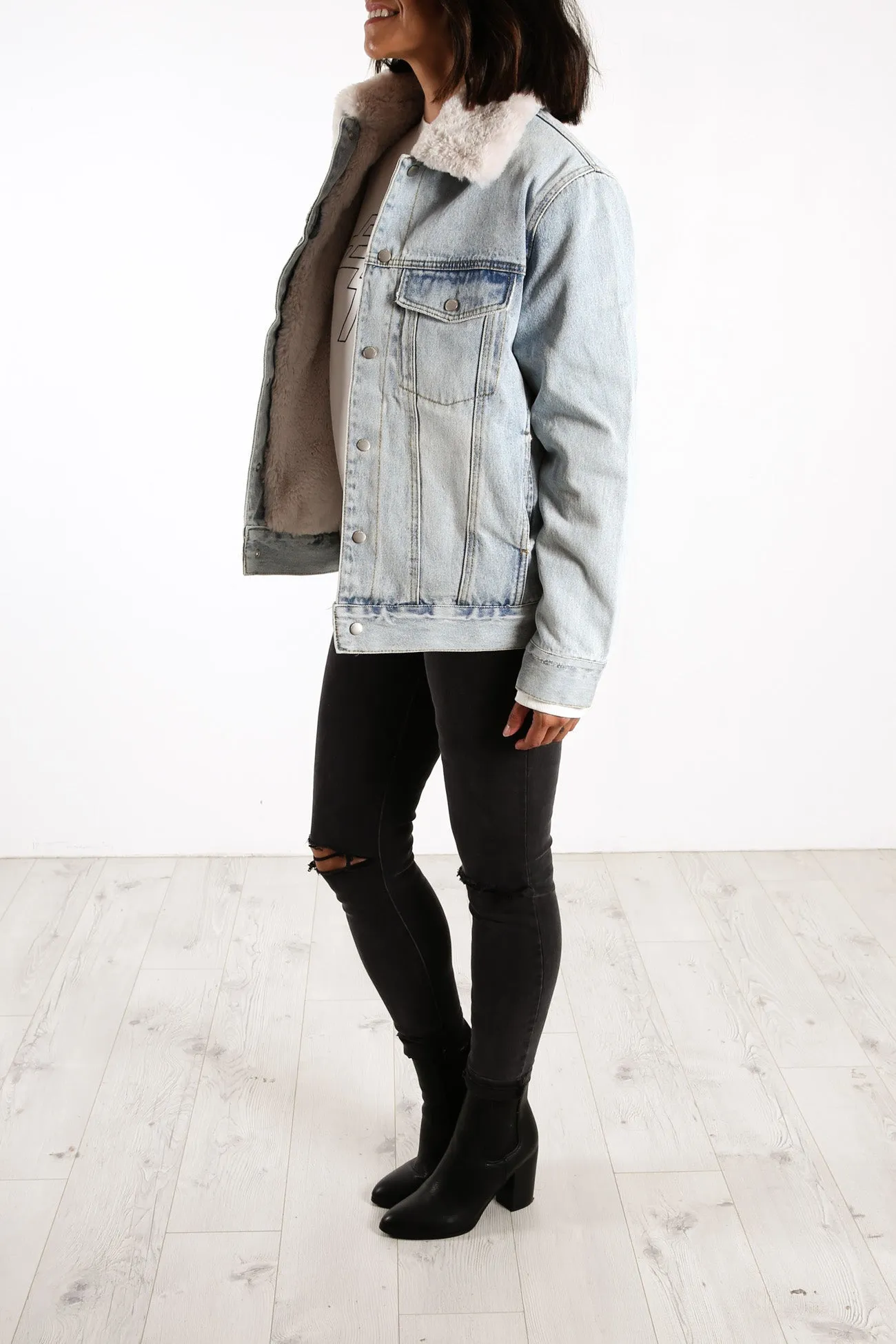 Denim Faux Fur Jacket Classic Blue