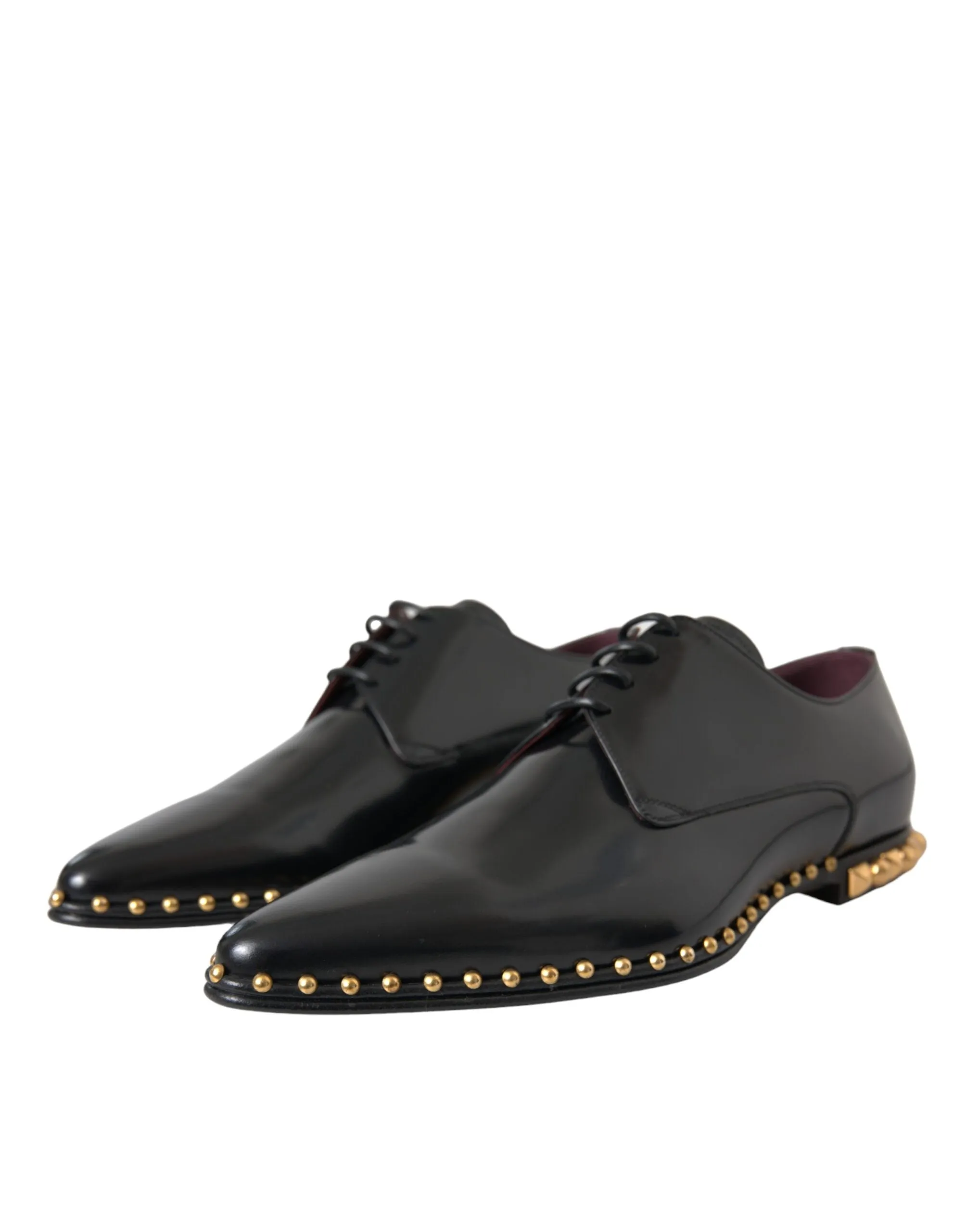 Dolce & Gabbana Black Leather Gold Studded Derby Dress Shoes