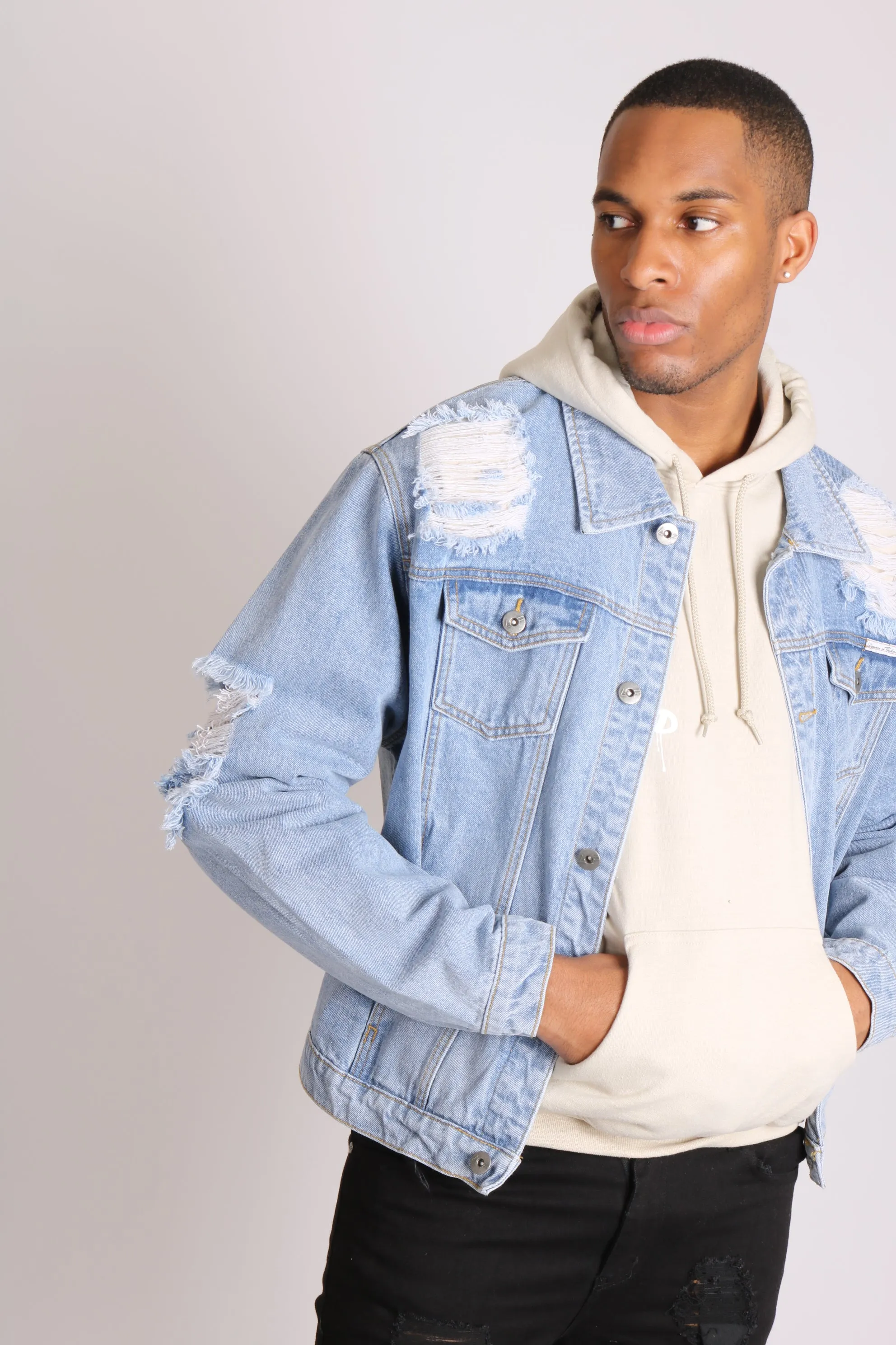 Faro Vintage Stonewash Oversized Distressed Denim Jacket