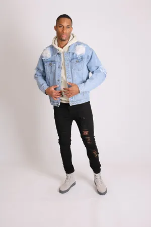 Faro Vintage Stonewash Oversized Distressed Denim Jacket