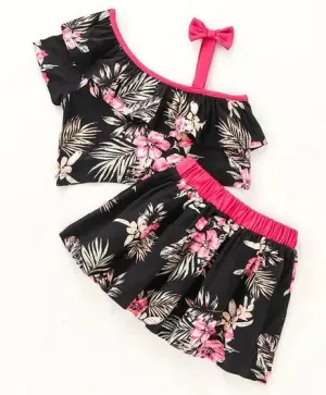 Floral Frill and Strap Top Skirt Set