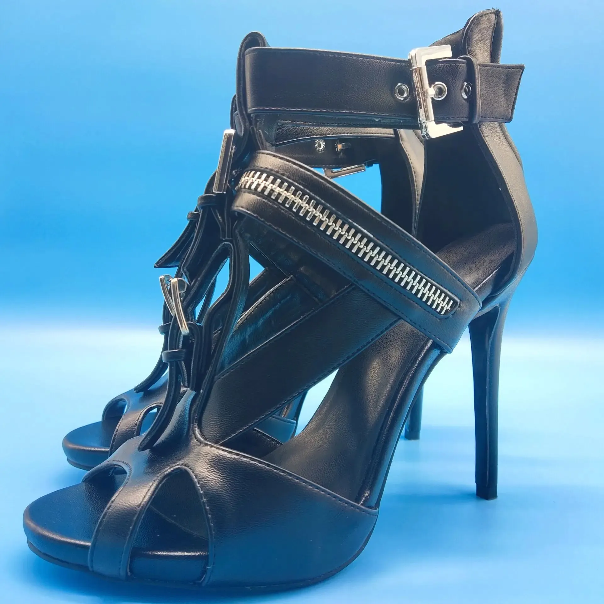 Funki Buys | Shoes | Women's Buckle Strap Zip Stiletto Sandals