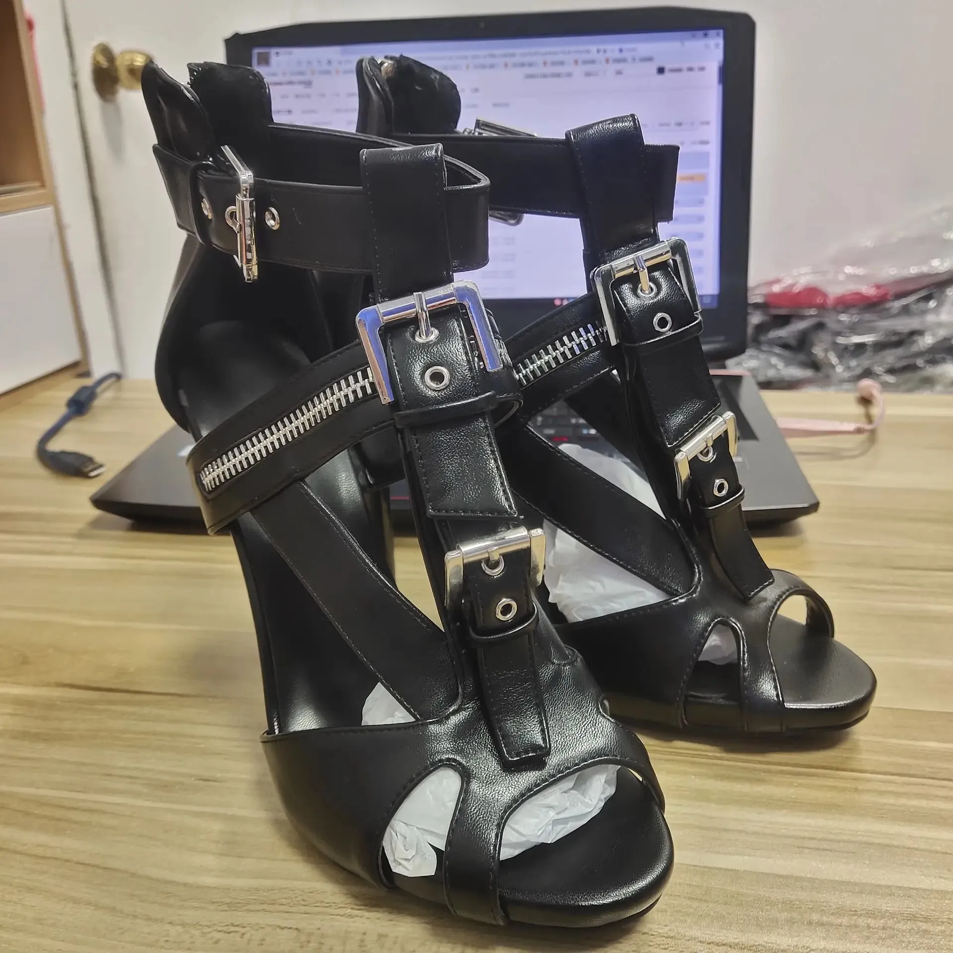 Funki Buys | Shoes | Women's Buckle Strap Zip Stiletto Sandals