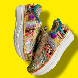 FUNKY N TRENDY boho theme hand work sneakers for brides / bridesmaids/ boho sneakers / bohemian sneakers / boho shoes / multicolored sneakers/ multi colored sneakers