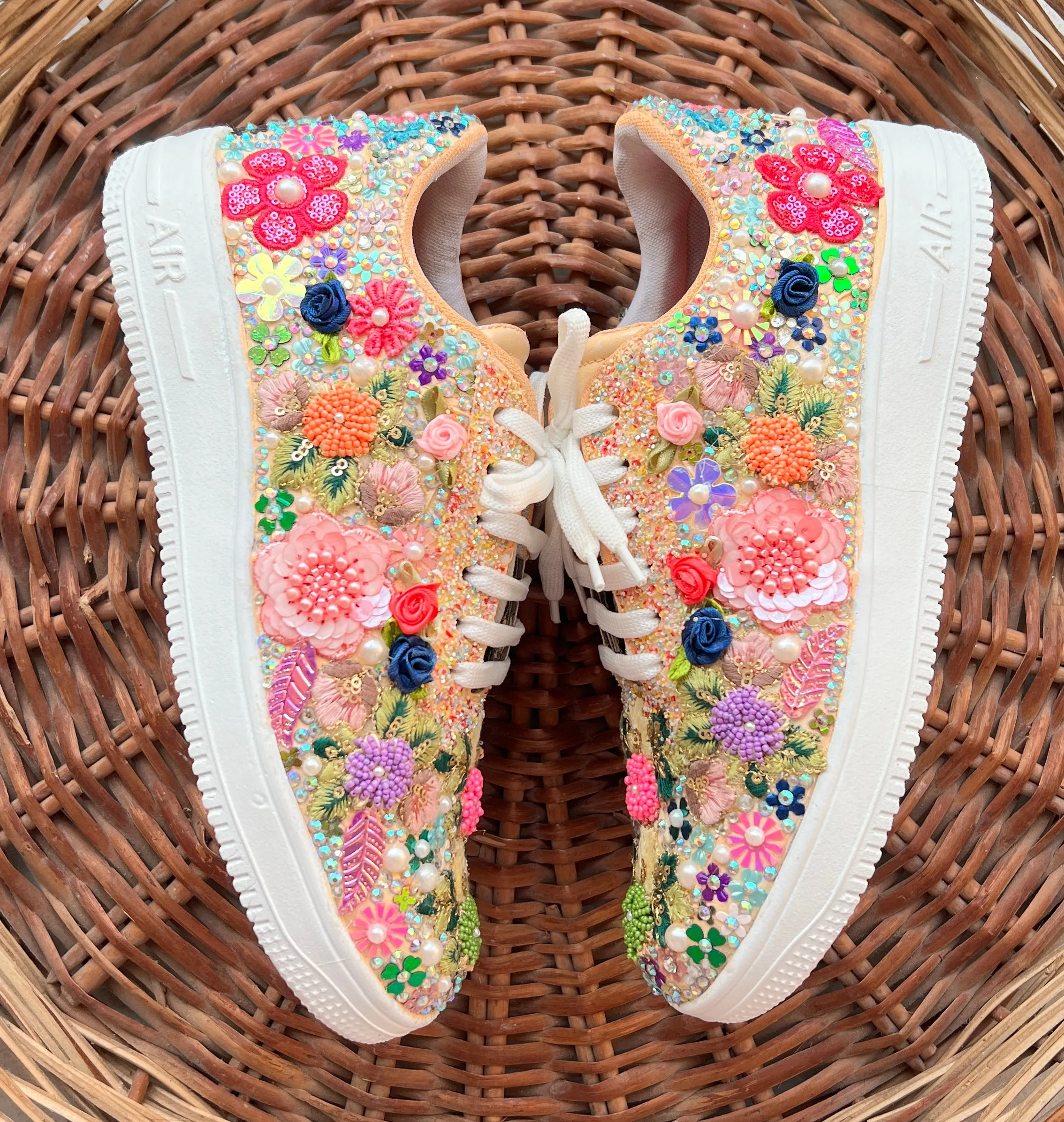 Funky N Trendy Couple sneakers/ bridal sneakers / groom sneakers/ floral sneakers / floral shoes/funky sneakers funky shoes/ bride shoes/ groom shoes / couple shoes/floral sneakers/ multi colored embroidered sneakers