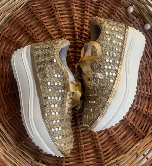 FUNKY N TRENDY gold mirror sneakers for brides /bridesmaids / sneakers for bridesmaids/ handcrafted sneakers/ mirror sneakers / bridal sneakers / bridesmaid sneakers/ gold sneakers / mirror shoes