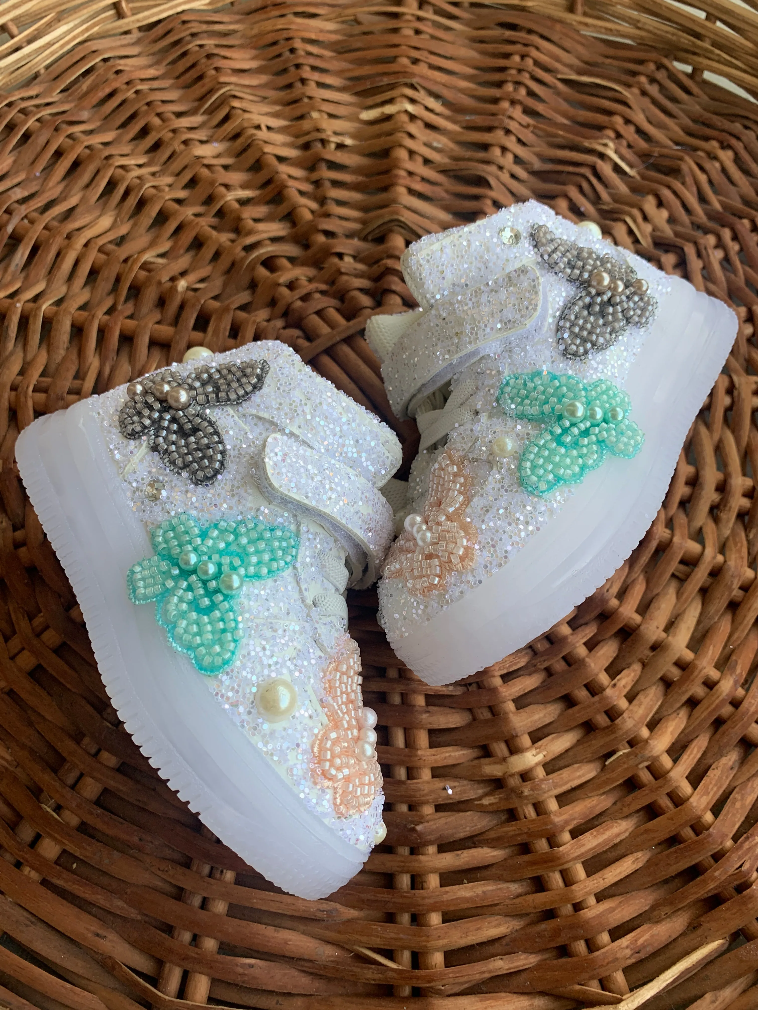 Funky N Trendy peach green butterfly sneakers /kids sneakers/ butterfly shoes / kids shoes/ purple sneakers / peach shoes for kids/handmade sneakers for kids