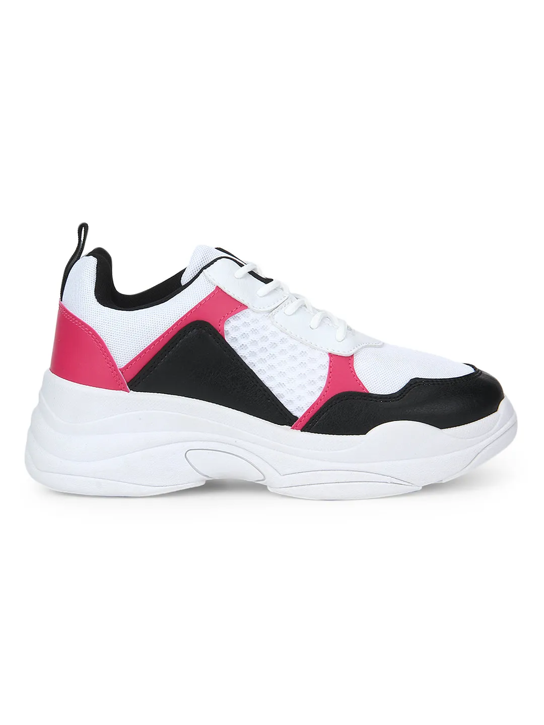 Fuschia PU Lace-Up Sneakers