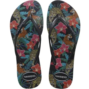 Havaianas Slim Tropical Flip Flops - Black/Grey Metallic - 8 UK