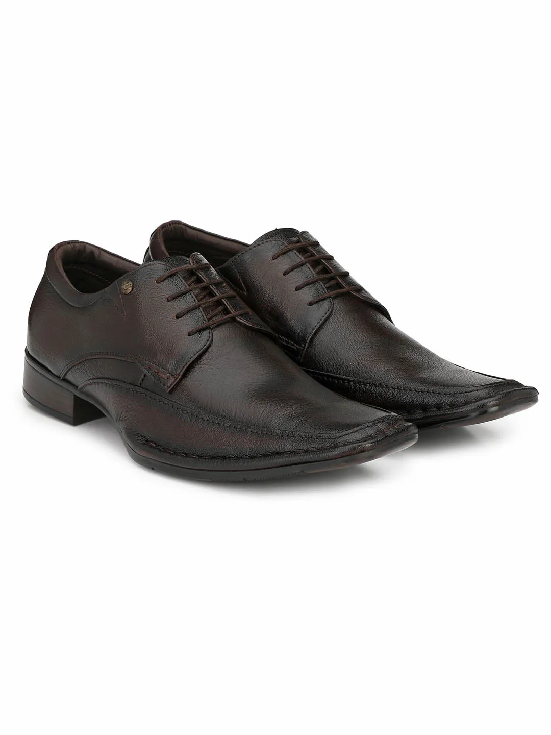 Hitz Men's Brown Derby Leather Formal Shoes