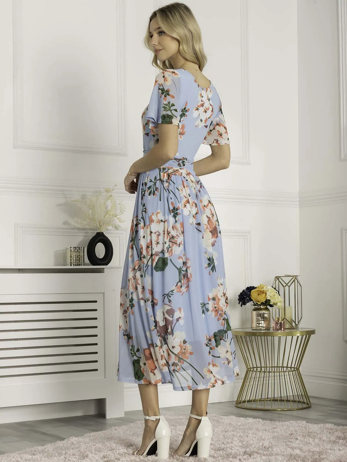 Jolie Moi Anaiah Mesh Maxi Dress, Blue Floral