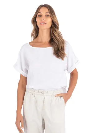 Kaori White Kimono Sleeve Linen Top