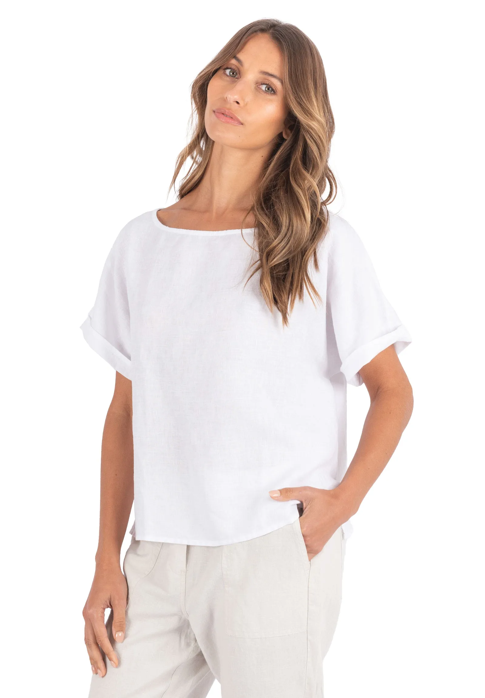 Kaori White Kimono Sleeve Linen Top