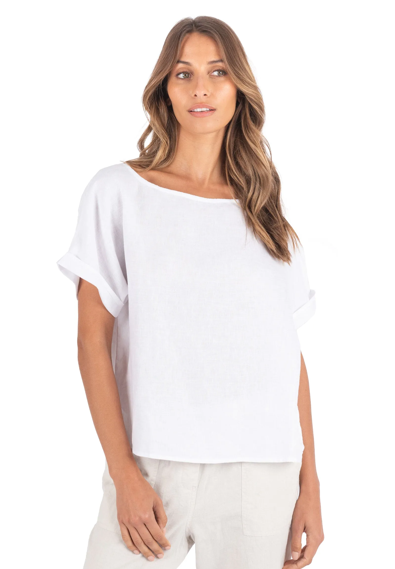 Kaori White Kimono Sleeve Linen Top