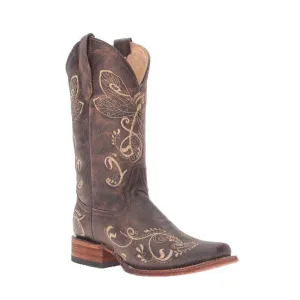 L5079-M Circle G brown roper western leather boots with embroidery for women