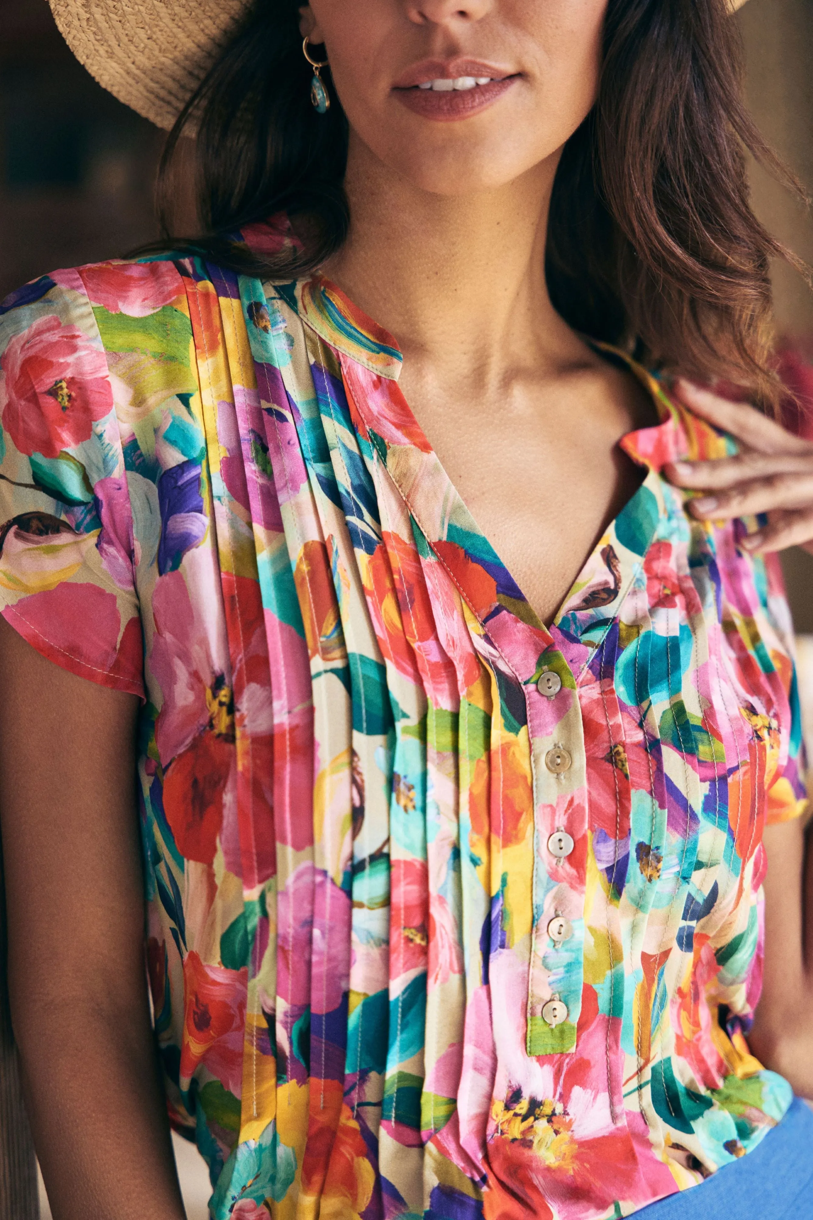 Lightweight Print Blouse - Multi Roses Print