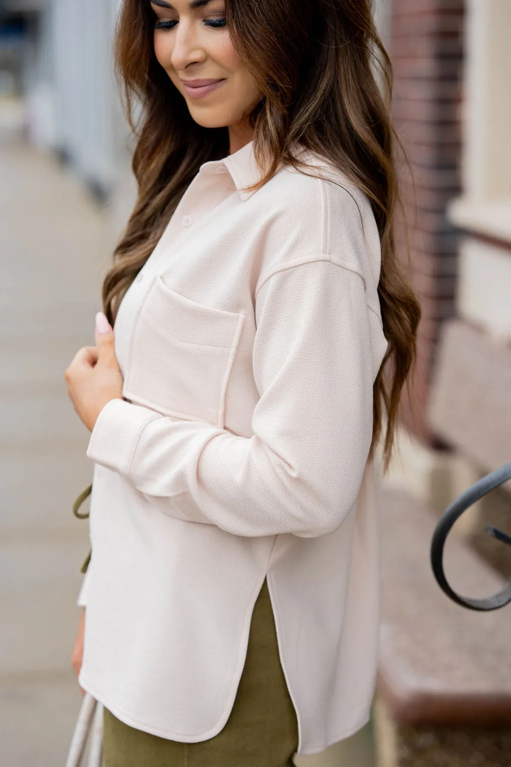 Lightweight Side Slit Button Up Blouse